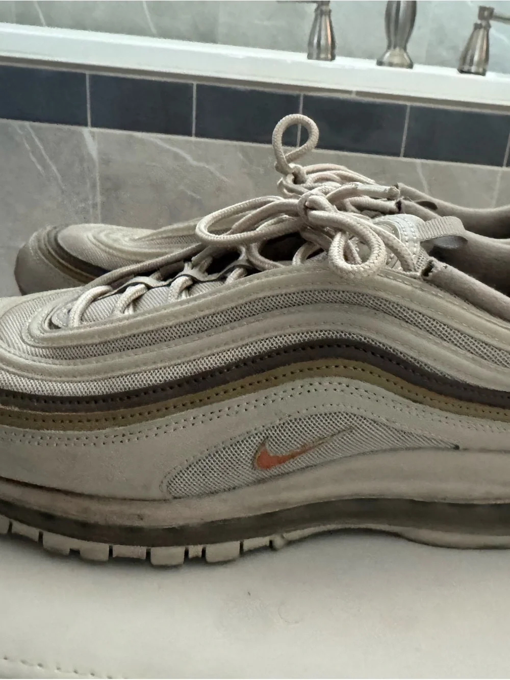 Nike Men’s Air Max 97 Sneakers - Light Beige with Olive Accent